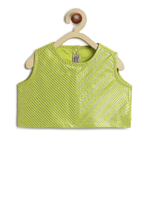 Pre-Order: Girl Lurex Lehenga Set - Green