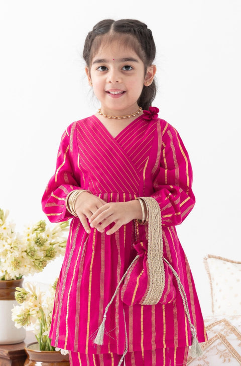 Pre-Order: Girl Lurex Potli Bag-Pink