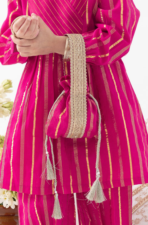 Pre-Order: Girl Lurex Potli Bag-Pink