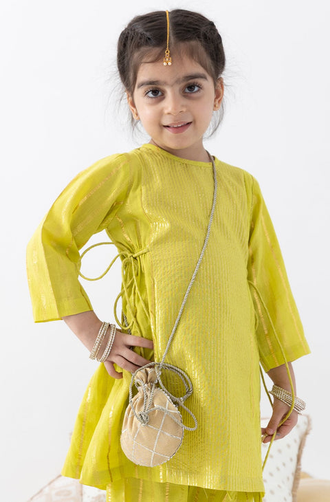 Pre-Order: Girl Lurex Potli Bag-Beige