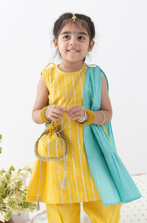Pre-Order: Girl Lurex Potli Bag-Yellow