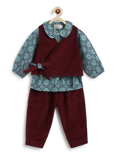 Pre-Order: Girl Christmas Magic Jacket Printed Set - Maroon