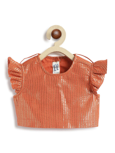 Pre-Order: Girl Stripes Lurex Lehenga Set-Orange