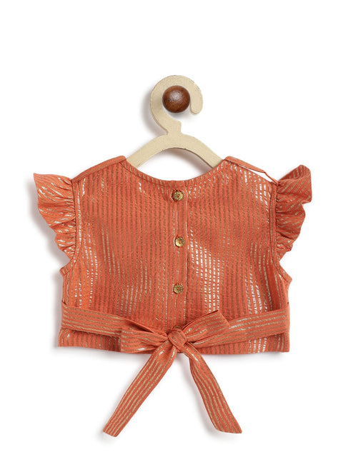 Pre-Order: Girl Stripes Lurex Lehenga Set-Orange