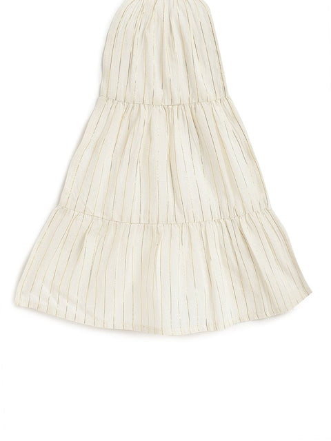 Pre-Order: Girl Stripes Lurex Lehenga Set-Orange