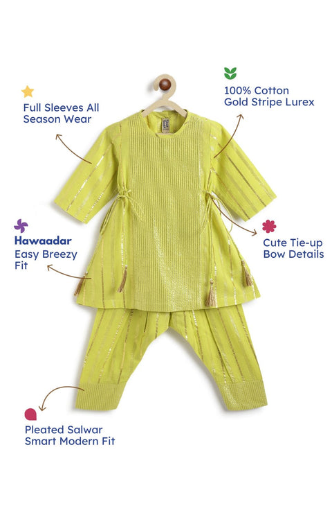 Pre-Order: Girl Stripes Lurex Suit Set-Green