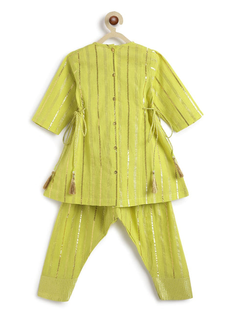 Pre-Order: Girl Stripes Lurex Suit Set-Green