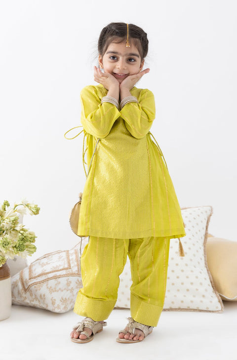 Pre-Order: Girl Stripes Lurex Suit Set-Green