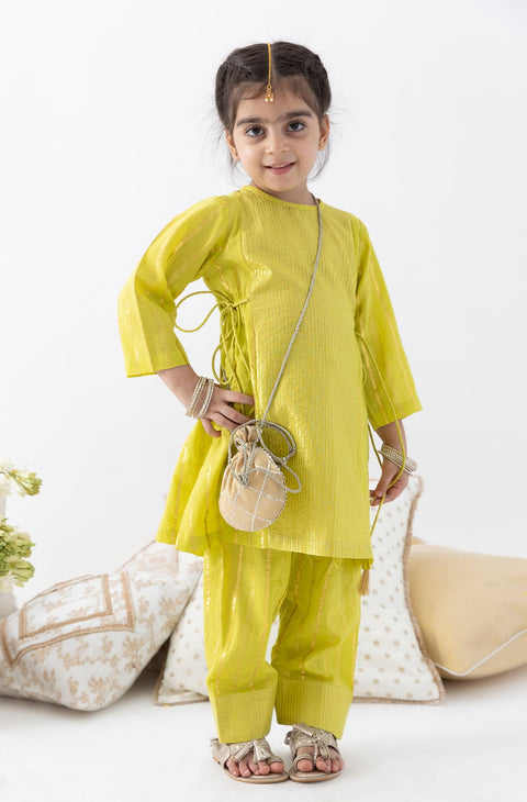 Pre-Order: Girl Stripes Lurex Suit Set-Green