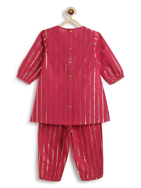 Pre-Order: Girl Stripes Lurex Suit Set-Pink