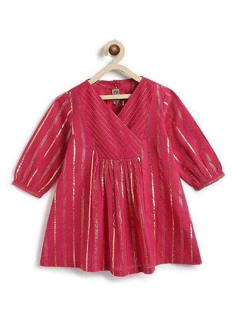 Pre-Order: Girl Stripes Lurex Suit Set-Pink