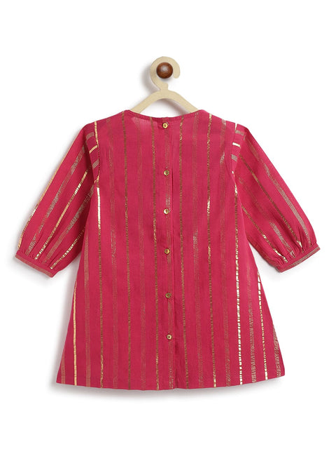 Pre-Order: Girl Stripes Lurex Suit Set-Pink