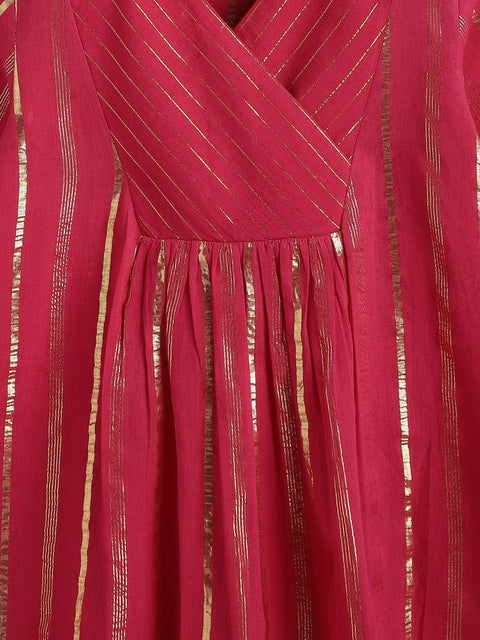 Pre-Order: Girl Stripes Lurex Suit Set-Pink