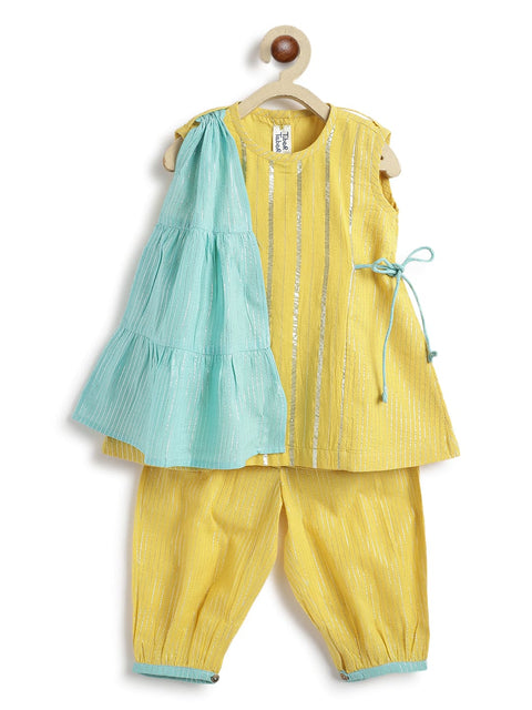 Pre-Order: Girl Stripes Lurex Suit Set-Yellow