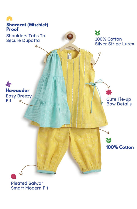 Pre-Order: Girl Stripes Lurex Suit Set-Yellow
