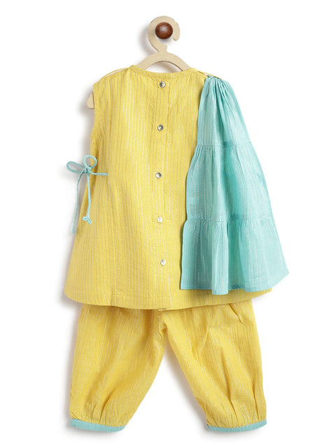 Pre-Order: Girl Stripes Lurex Suit Set-Yellow