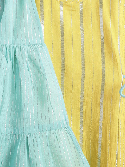 Pre-Order: Girl Stripes Lurex Suit Set-Yellow