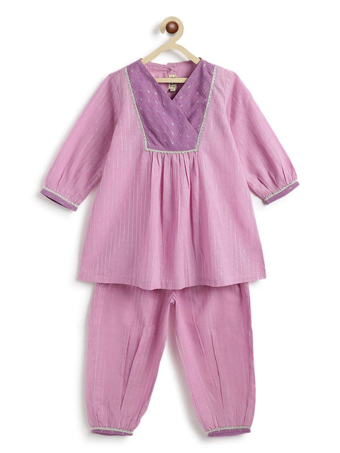 Pre-Order: Girl Stripes Lurex Suit Set-Purple
