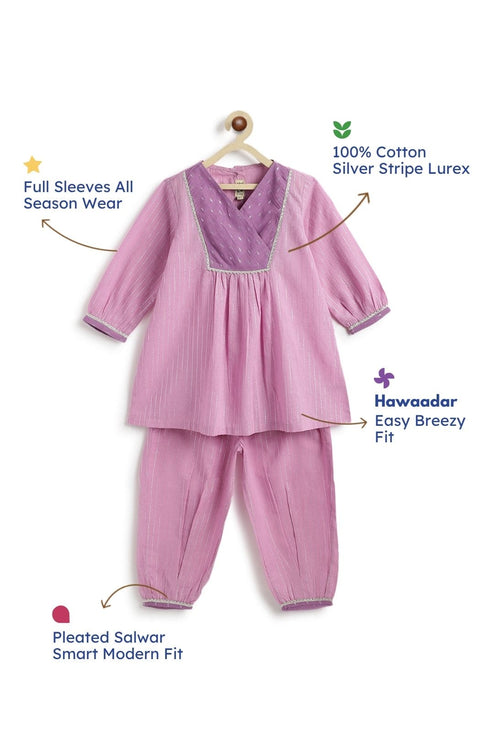 Pre-Order: Girl Stripes Lurex Suit Set-Purple