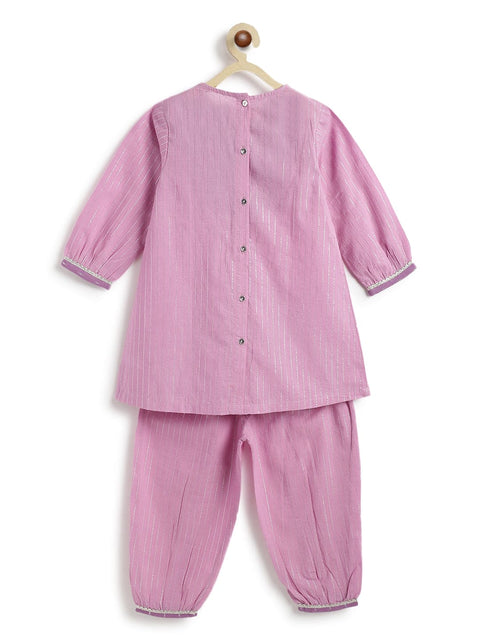 Pre-Order: Girl Stripes Lurex Suit Set-Purple