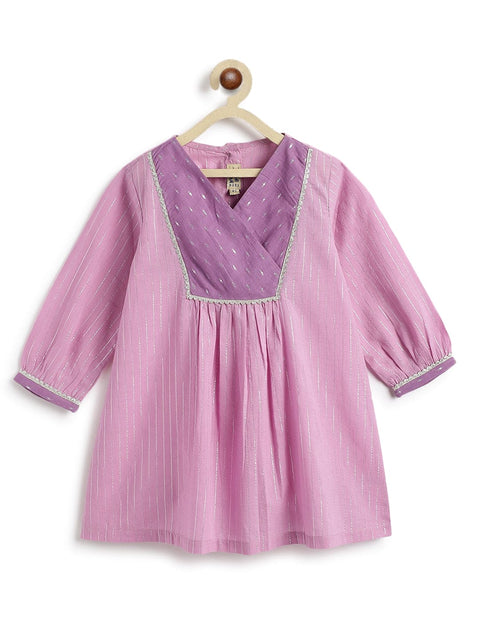 Pre-Order: Girl Stripes Lurex Suit Set-Purple