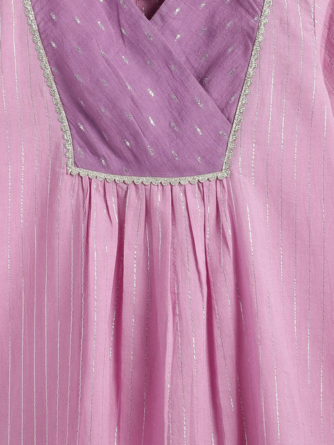 Pre-Order: Girl Stripes Lurex Suit Set-Purple