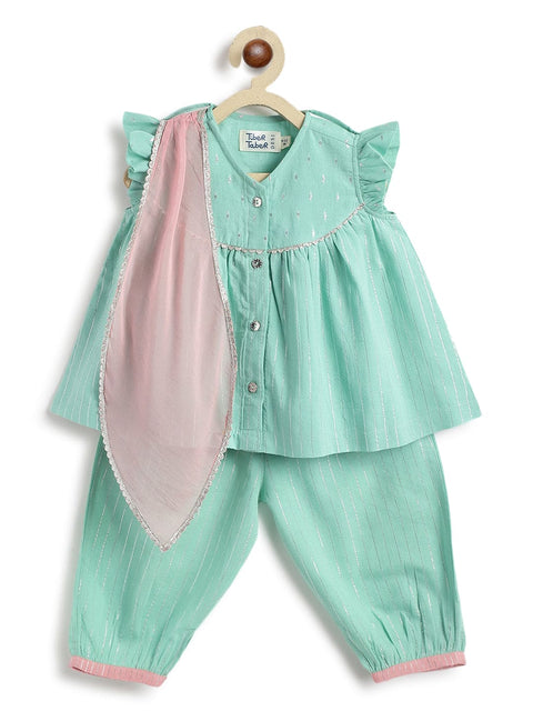 Pre-Order: Girl Stripes Lurex Suit Set-Green