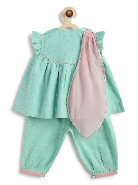 Pre-Order: Girl Stripes Lurex Suit Set-Green