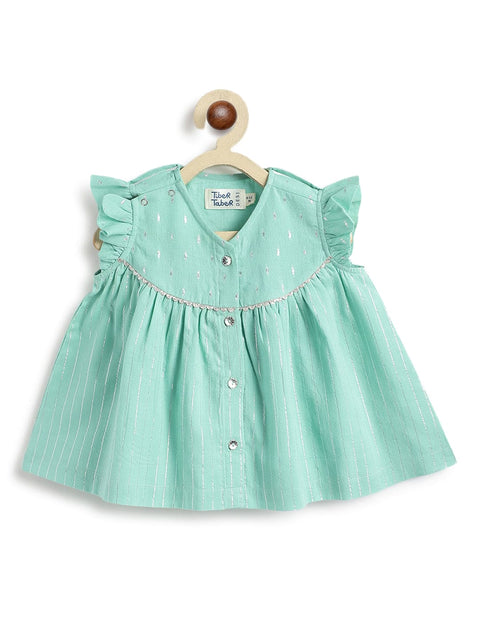 Pre-Order: Girl Stripes Lurex Suit Set-Green