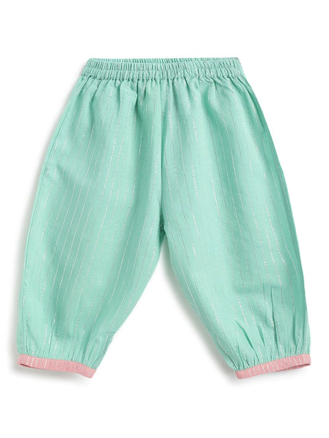 Pre-Order: Girl Stripes Lurex Suit Set-Green