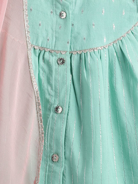 Pre-Order: Girl Stripes Lurex Suit Set-Green