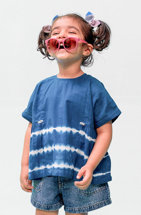 Pre-Order: Girl Tie & Dye Top - Blue