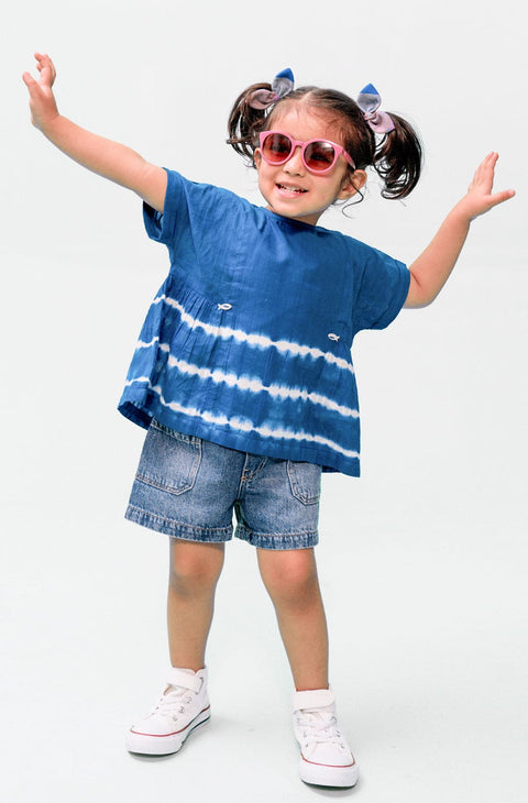 Pre-Order: Girl Tie & Dye Top - Blue