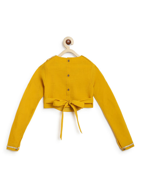 Pre-Order: Girl floral jacquard Lehenga Set-Yellow