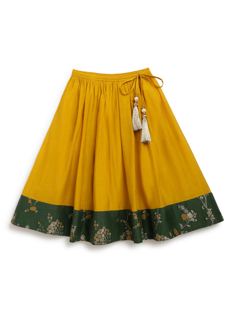 Pre-Order: Girl floral jacquard Lehenga Set-Yellow