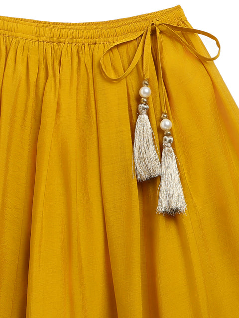 Pre-Order: Girl floral jacquard Lehenga Set-Yellow