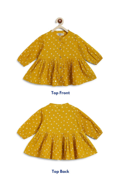 Pre-Order : Girls Bandhani Polka Top Set - Yellow