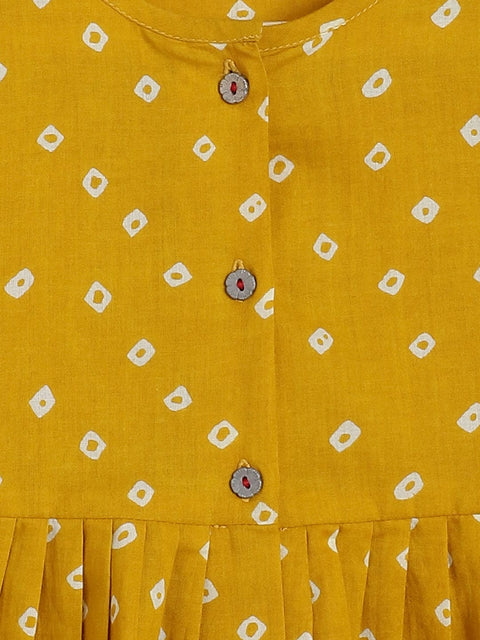 Pre-Order : Girls Bandhani Polka Top Set - Yellow