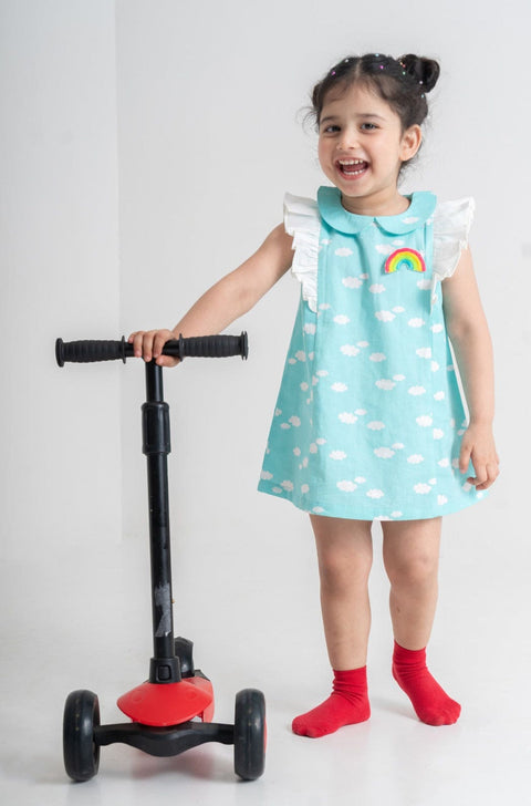 Pre-Order: Girls Rainbows & Ruffles Cloud Dress-Blue