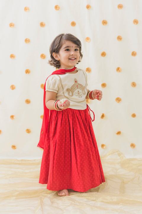 Pre-Order: Girls Devi Durga Lehenga Set