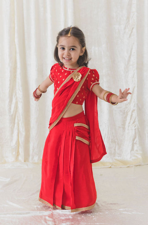 Pre-Order : Girls O’ Desi Girl Sari Set - Red