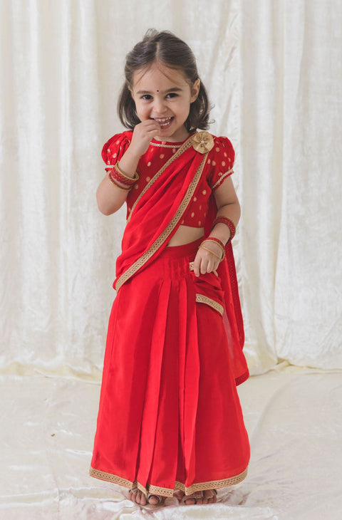 Pre-Order : Girls O’ Desi Girl Sari Set - Red