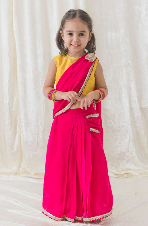 Pre-Order : Girls O’ Desi Girl Sari Set - Pink