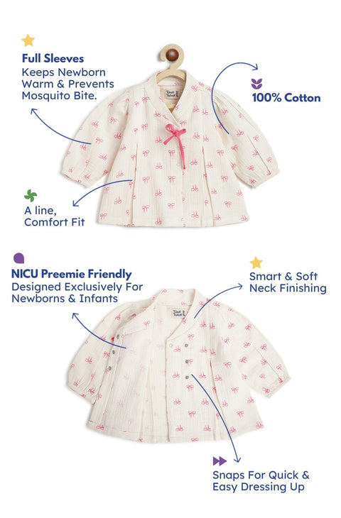 Pre-Order:  Unisex Bow Print Jhabla Set-White