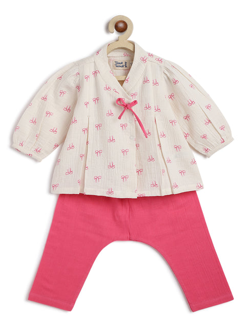 Pre-Order:  Unisex Bow Print Jhabla Set-White