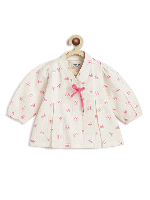 Pre-Order:  Unisex Bow Print Jhabla Set-White