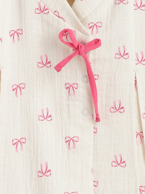 Pre-Order:  Unisex Bow Print Jhabla Set-White