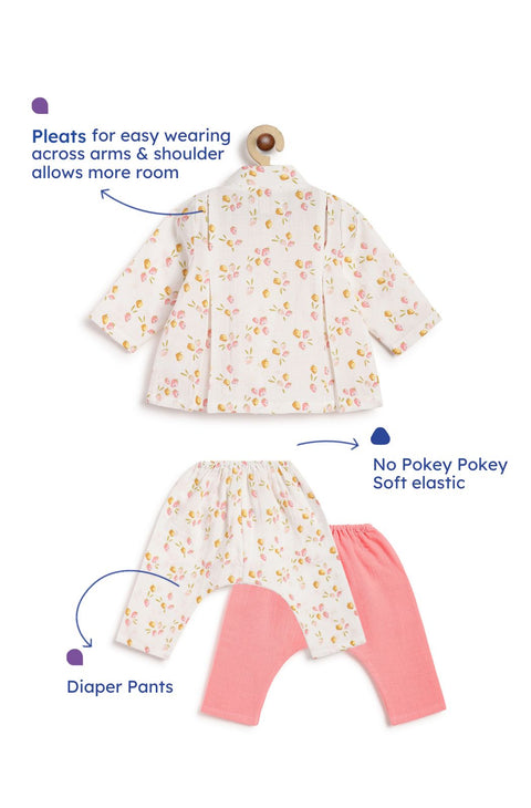 Pre-Order: Unisex Floral Flexi Kimono Set-White