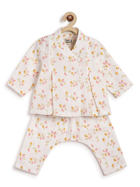 Pre-Order: Unisex Floral Flexi Kimono Set-White