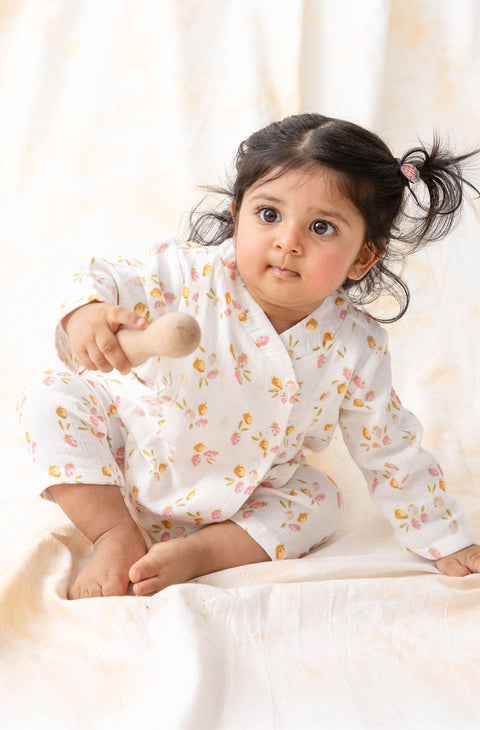 Pre-Order: Unisex Floral Flexi Kimono Set-White